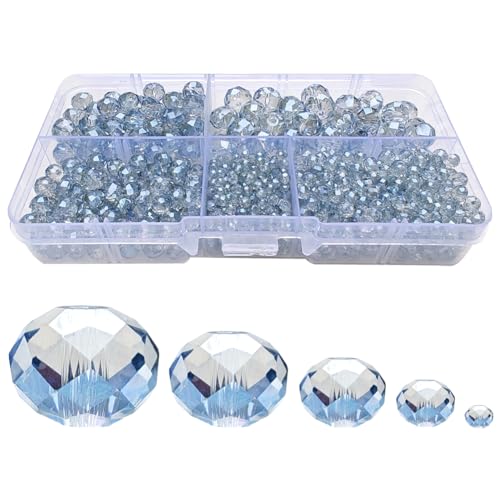 Image of Light Blue Grey Rondelle Glass Beads for Jewelry Making, Faceted Briolette Crytal Spacer Beads for Bracelet Necklace Earring (2mm 4mm 6mm 8mm 10mm Mixed Sizes, 1000pcs)