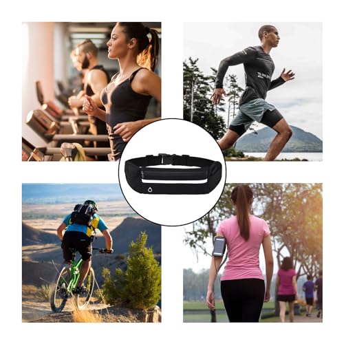 UYGTHI Laufgürtel Handy Tasche Jogging, Reflektierende Handytasche Joggen Wasserdicht für Damen und Herren, Laufgürtel mit Kopfhöreranschluss und Verstellbarem Gurt (Schwarz)