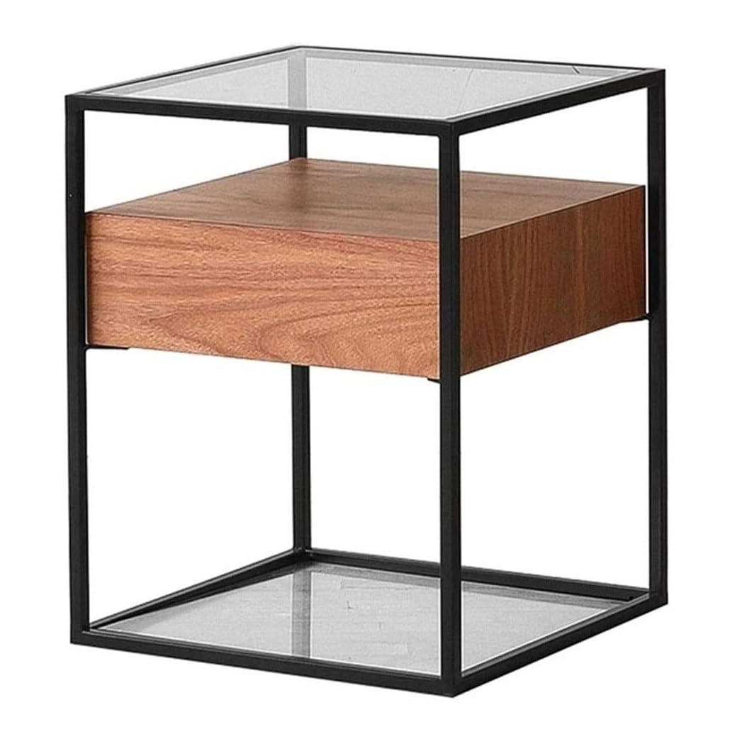 Table de chevet en verre trempé carré JATIBOSH pour salon et chambre
