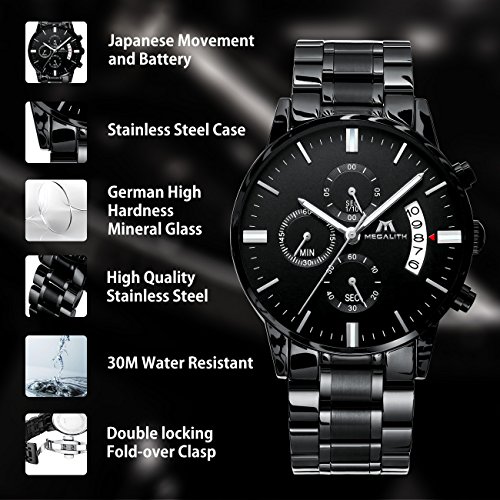 Image of MEGALITH Watch for Man Analog Classic Stainless Steel Waterproof Chronograph Fashion Casual Date Men's Wrist Watches