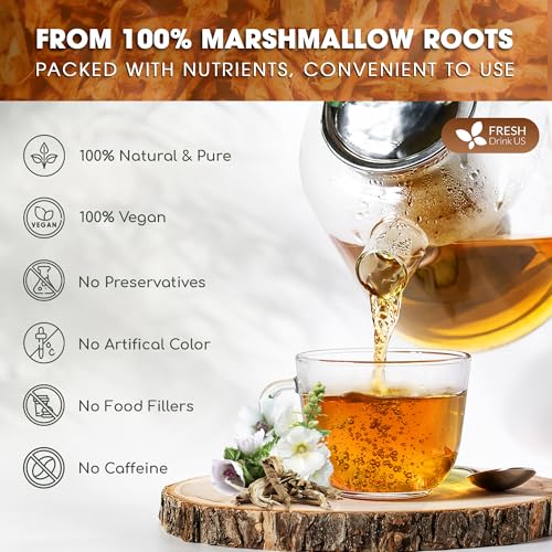Image of FreshDrinkUS, Premium 55 Marshmallow Root Tea Bags, 100% Natural & Pure from Marshmallow Root, Eco-Conscious Tea Bags, Herbal Tea. No Sugar, No Caffeine, No Gluten, Vegan.