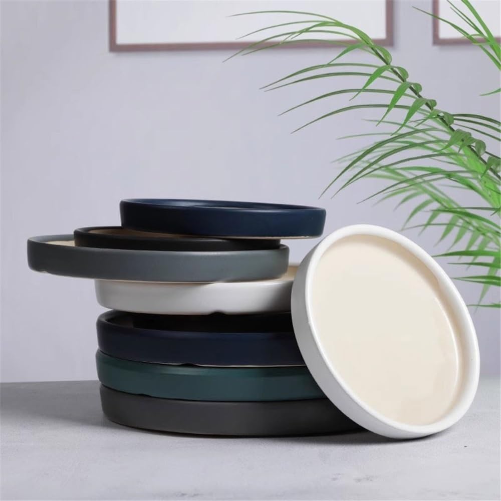 Bandejas para Plantas Bandejas de Goteo Redondas for Plantas de 6,5 Pulgadas, platillo de cerámica for jardinería doméstica Macetas y platillos(Negro)