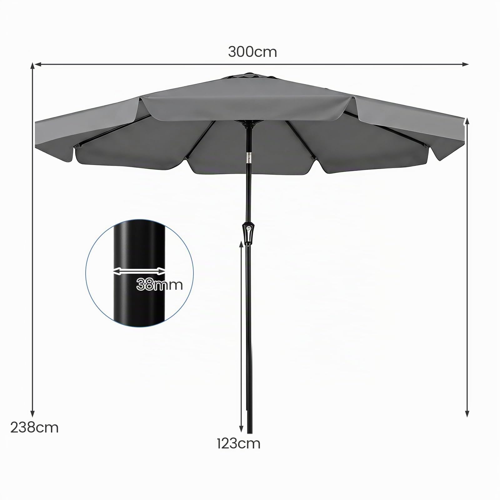 RELAX4LIFE 3M Parasol Inclinable à Volants pour Tarrasse Balcon Piscine (Gris)