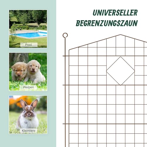 Relaxdays Teichzaun, 5 Zaunelemente, HxB: je 78x75 cm, Garten, Begrenzungszaun Oberbogen, zum Stecken, Metall, braun