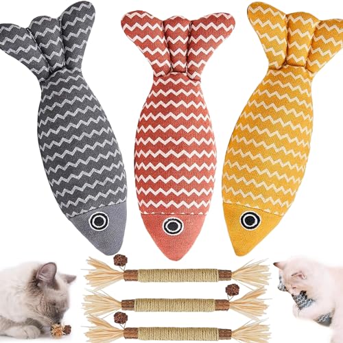 Aomantic Sarl Hierba Gatera Juguete, 6 Pcs Juguetes del Catnip, Palitos de Hierba Gatera, Juguete para Gatos Catnip, Juguete Pez para Gatos, Juguete para Gatos con Hierba Gatera para Limpiar Dientes