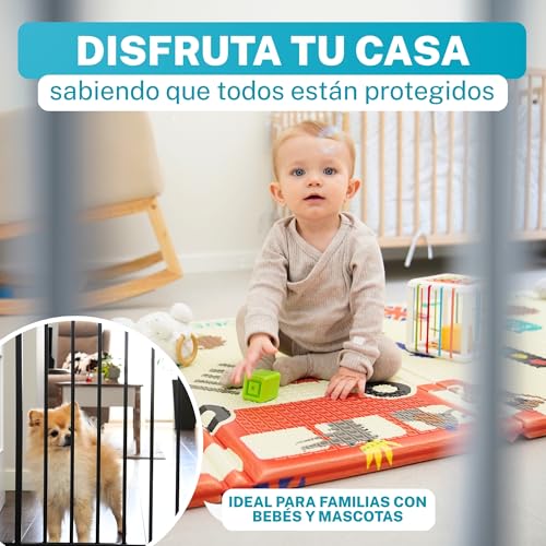 ALMAR Baby Sicherheitsbarriere 61-68 cm schwarz | Einfache Montage ohne Schrauben für Türen, Flure oder Treppen für Kinder oder Haustiere | Weißer Zaun mit selbstschließender Schwingung auf beiden