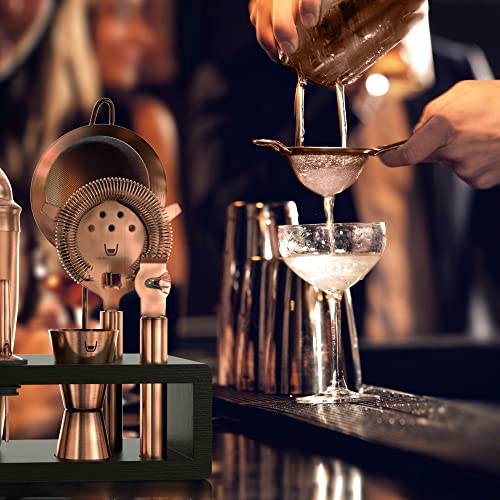 Image of Highball & Chaser 13-Piece Cobbler Cocktail Shaker Set: Black Polished Stainless Steel Bartender Kit for Home Bar Set | Laser Engraved Tools Plus E-Book with 30 Recipes (Antique Copper)