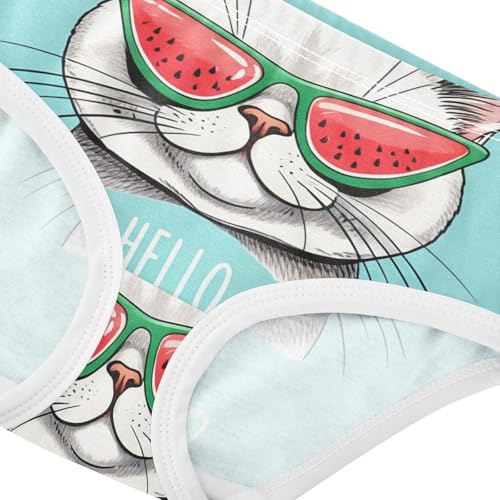 Cute White Cat Turquoise Blue Panties Little Girl Toddler Underwear Custom Cotton Animal Briefs Girls Undies 2t4