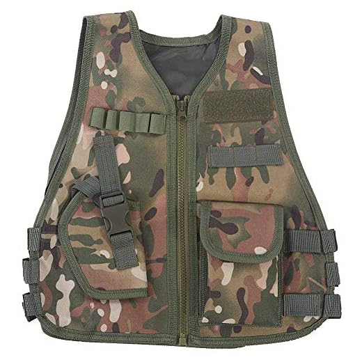 VGEBY Ajustable Chaleco de Camuflaje con Multi Bolsillos para Niños para Juegos al Aire Libre Caza Fotografía Pesca Campamento(L-CP Camuflaje)
