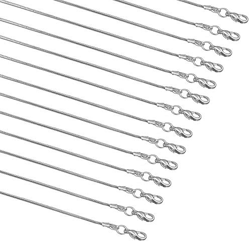 12pcs 18 Inch 925 Silver Plated 1.2mm DIY Snake Chain Charms Link Necklace with Lobster Clasps for Jewelry Making (18In)