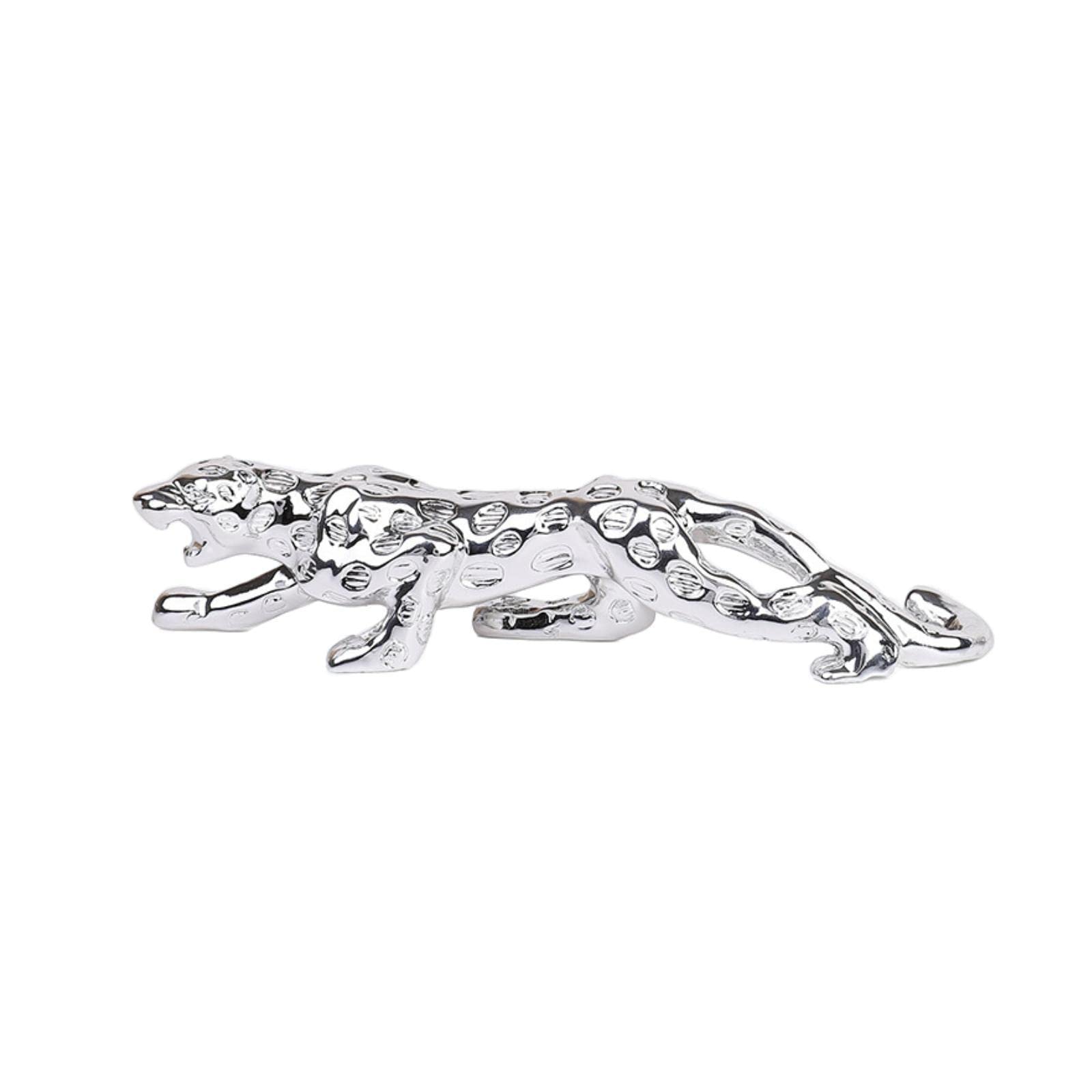 Dytartzx Leopard Statues Figurines Animal Miniature Sculpture Resin Home Decor Decoration Ornaments Shelf Office Table Mantel Living Room Bookcase TV Cabinet Gift Silver