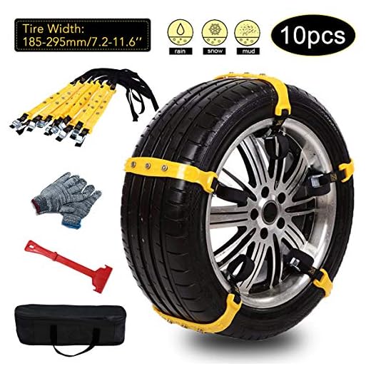 Gelma Car Snow Chains Anti Slip Emergency Tire Chains Adjustable Snow Cable Chains Universal Fit for Most Car/Jeep/Truck/SUV, Width 185-295mm/7.2-11.6'' (Chain)