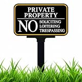No Soliciting Sign for House with Stake, Private Property No Trespassing Signs Aluminum 14x10 inch/37 inch Height, for Yard and Front Door (1-Pack)