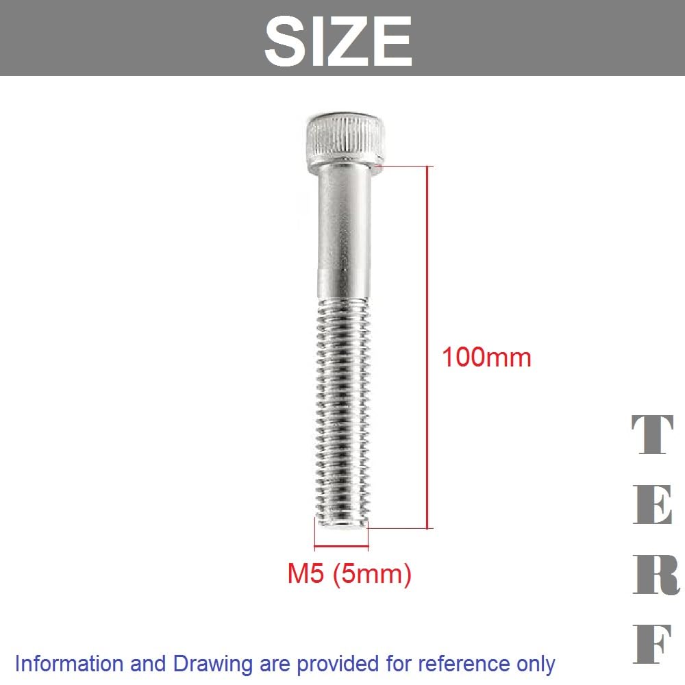 TERF® M5 X 100mm Hex Socket Cap Head Machine Screws Stainless Steel A2 (304) Machine Screw M5 (5mm) X 100mm Allen Key Hexagonal Socket Cap Bolts - Image 3