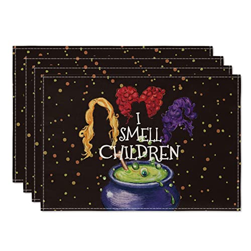 Artoid Mode Hexen-Halloween-Tischsets, 4er-Set, 30,5 x 45,7 cm, Sanderson-Schwestern, Urlaub, Herbst, Tischsets für den Außenbereich, Party, Küche, Esszimmer, Dekoration Cover