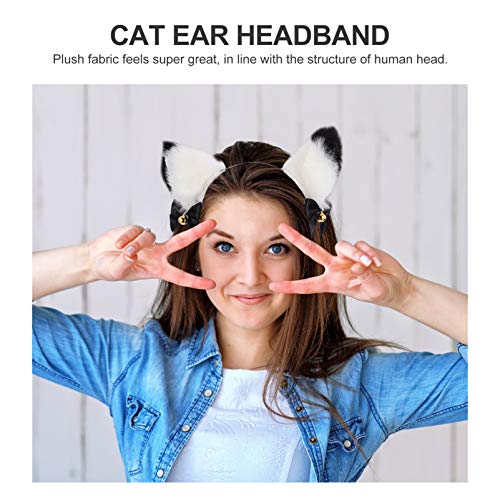 SOLUSTRE Orelhas de gato Tiara de orelhas de raposa com laços de sinos, fantasia de cosplay, faixa d
