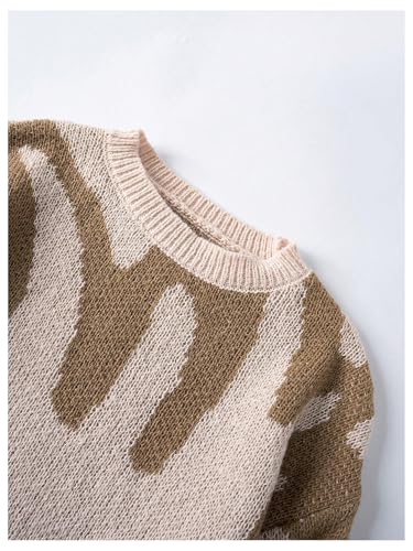 Floerns Girl's Colorblock Crew Neck Long Sleeve Pullovers Drop Shoulder Knitted Sweaters3