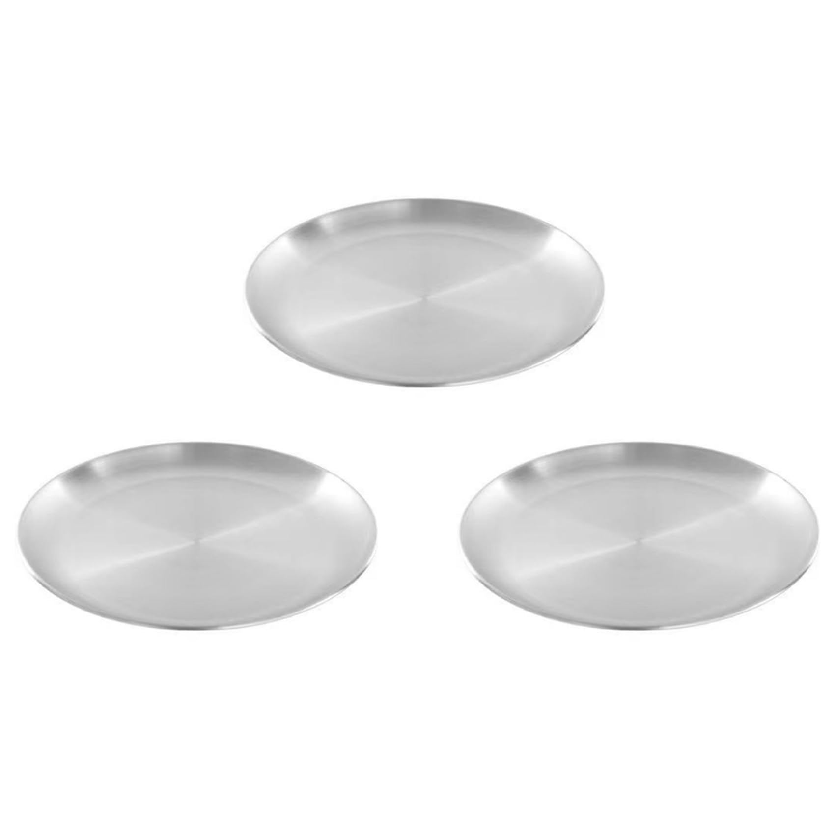 Hndhbfgrt 3pcs 20cm Stainless Steel Bone Spitting Dish Silver Shallow Tray Metal Dining Disc Round Plate Dessert Tableware
