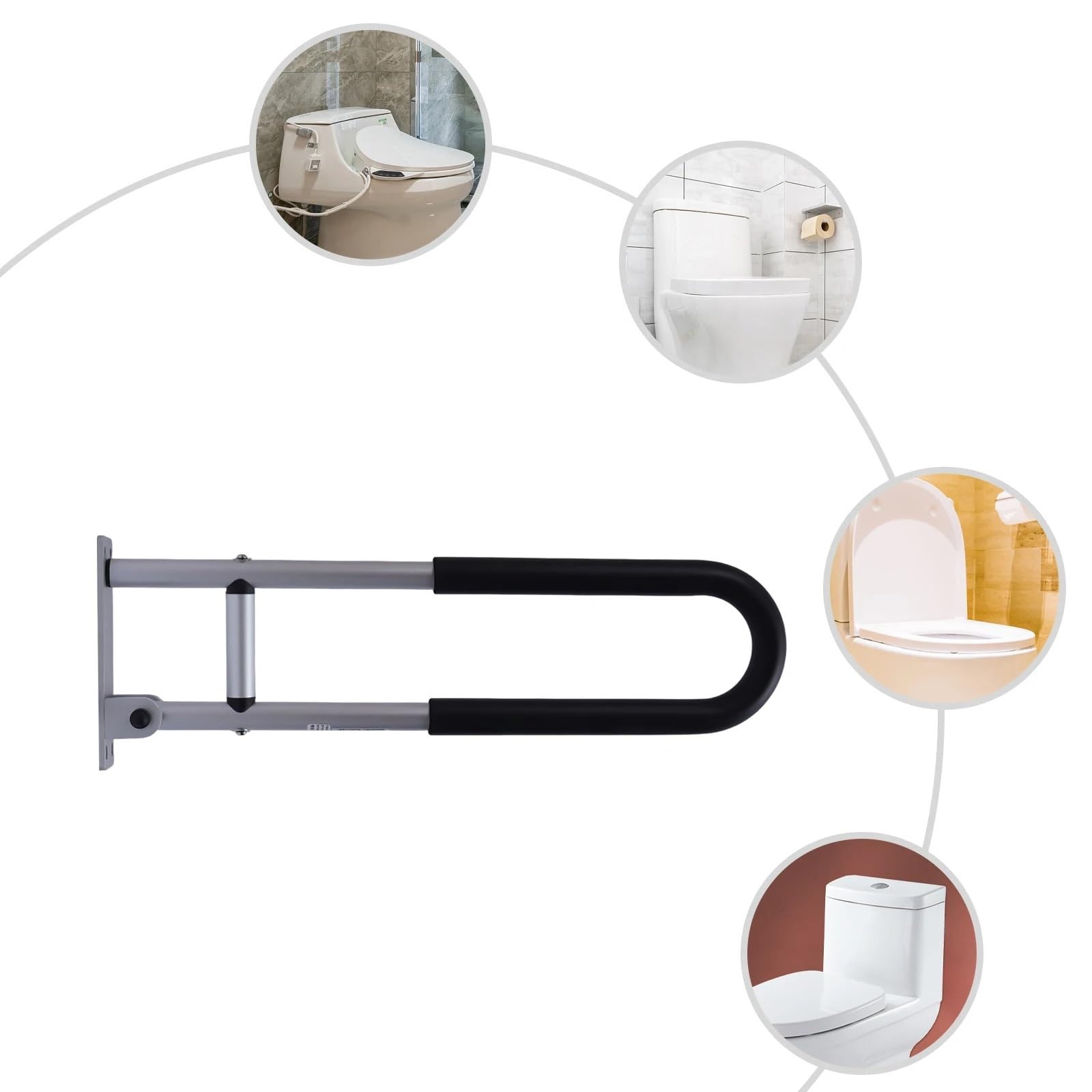 Barandilla plegable para el inodoro Barra de agarre for inodoro, pasamanos ducha soporte seguridad for baño aleación aluminio antideslizante montado en la pared