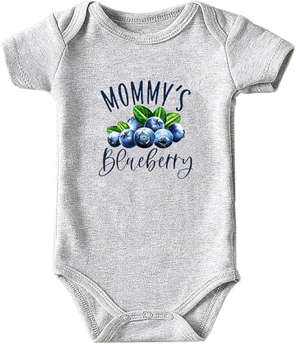 Kreleurs Mommy's Blueberry Newborn Baby Bodysuit Boys Girls Short Sleeve Funny Outfit Infant Comming Sonn Clothes Grey 9-12M