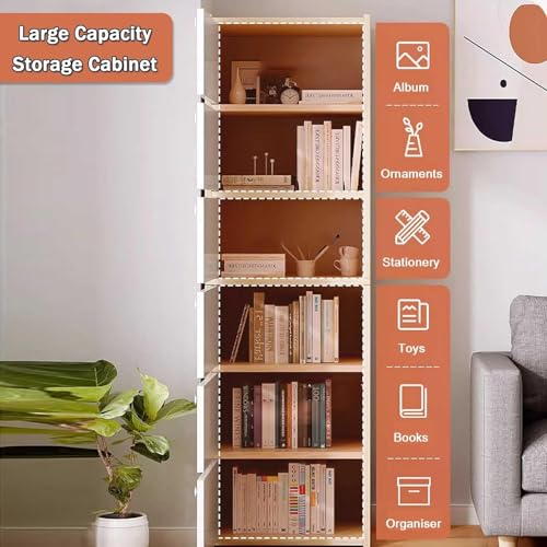 Image of EXVITO 2 Door Premium Wooden Multi-Door Wardrobe Cabinet with Shelves | Space Saving Clothes Organizer Almirah for Kitchen,Home Office | Sun Protection with Anti-Slip Handle - Maple (Maple, 6 Door)