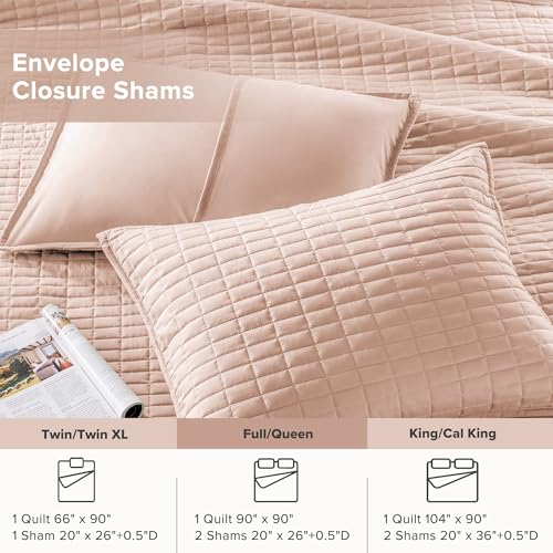 Comfort Spaces Kienna Quilt Set- Double Sided Stitching Design Summer Blanket, Lightweight, Soft, All Season Bedding Layer, Matching Sham, Blush, Coverlet Full/Queen(90"x90") 3 Piece