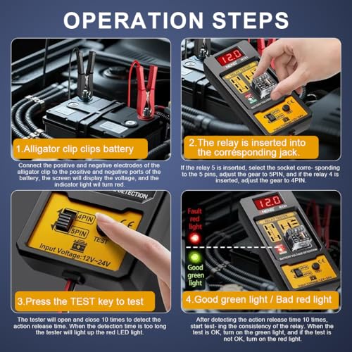 Image of STHIRA 12V /24V Car Battery Tester 4 /5-Pin Relay Tester with LED Indicator Battery Troubleshooting Device Battery Analyzer Universal Vehicle Battery Tester for Motorcycle, Car, Trucks, Boat, RV