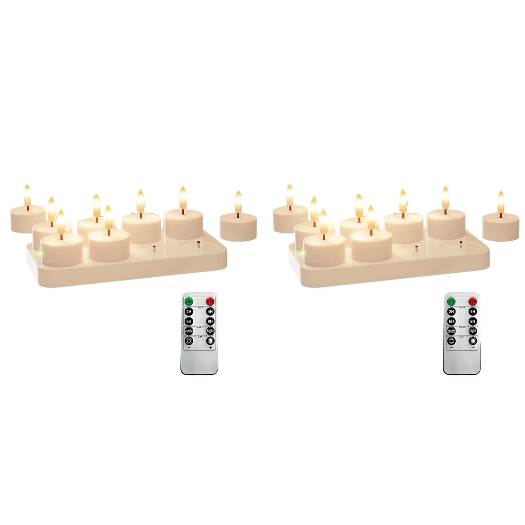 Vjsujehgy 2X Rechargeable Flameless Tea Lights Candles with Charging Station 8Pcs Battery Tea Lights with Remote Timer