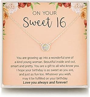 RareLove Sweet 16 Gifts for Girls,16th Birthday Gifts Girl,White Opal Necklace Jewellery 925 Sterling Silver Present for Daughter Niece,Teenage Girls Gifts Age 16