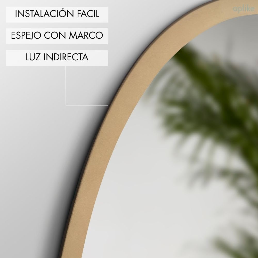 Aplike - Espejo de Baño Redondo Dorado 60 cm con Luz LED Blanca Fría (5700K), IP44 - Sidney