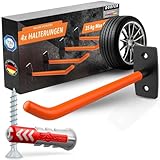 DORFER Reifen Wandhalterung 4er Set | 4x Reifenhalter Wandhalterung gehärteter Stahl inkl. deutschen Marken-Dübeln& Schrauben verzinkt | Felgenhalter Wand | Autoreifen Wandhalterung | TÜV zertifiziert