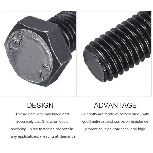 Image of METALLIXITY Hex Bolts (M12-1.75x30mm) 5Pcs, 8.8 Grade Carbon Steel Fully Threaded Black Oxide, Coarse Thread UNC Hex Head Screw Bolt - for Furniture Repair