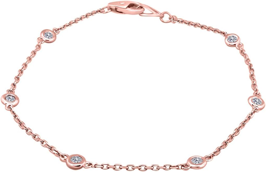 MauliJewels Bracelets for Women 0.25 Carat Genuine Diamond By The Yard Bracelet Bezel-Setting 14K Rose, White & Yellow Gold Genuine Diamond and Gemstone Wedding Jewelry Collection