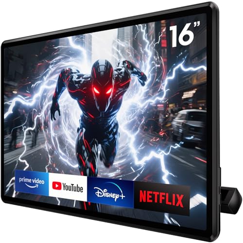 Image of 16 inch Car TV Headrest Monitor for Cars Back seat Universal Rear Entertainment System, Support Phone Wireless Mirror Link Touch Screen 4K,with WiFi /Bluetooth /HDMI /USB /Video Player (4G+64G(1*PC))