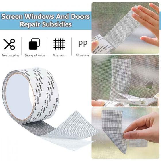 GENERIC Grey Window Screen Repair Tape, Screen Repair Kit for Windows or Doors, Strong Adhesive Screen Patch Repair Kit Fiberglass Screen Tape Mesh Repair