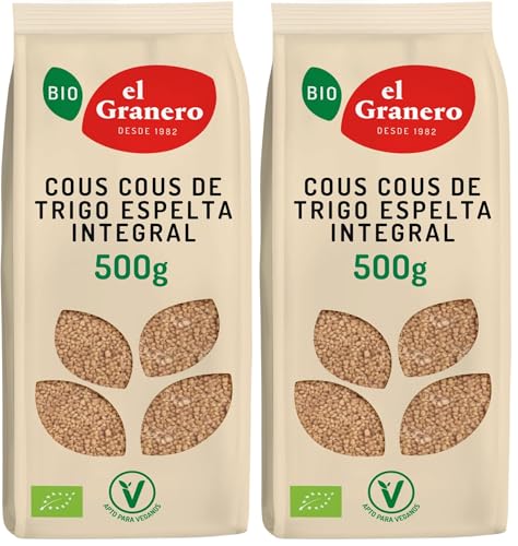 El Granero Integral - Cous Cous de Trigo Espelta Integral BIO - 500 g - Alto Contenido en Proteínas y Fibra - Bajo Índice Glucémico - Propiedades Digestivas - Apto para Veganos (Paquete de 2)