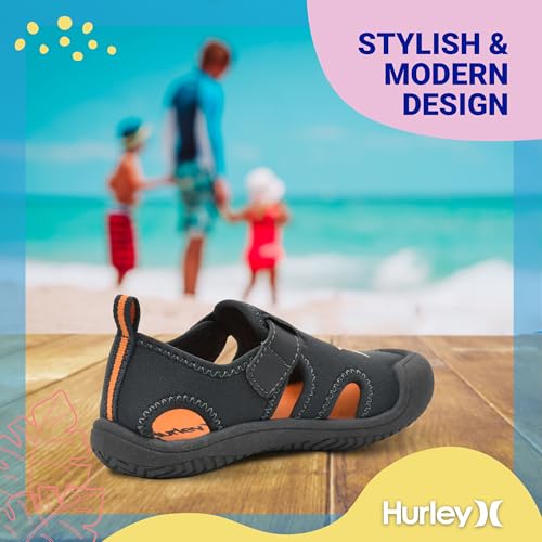 Image of Hurley Kona Toddler Water Shoes - Beach Essentials, Girls and Boys Closed Toe Sandals, Lightweight, Breathable, Kids Water Shoes with Non-Slip Sole and Adjustable Straps, Outdoor Toddler Swim Shoes