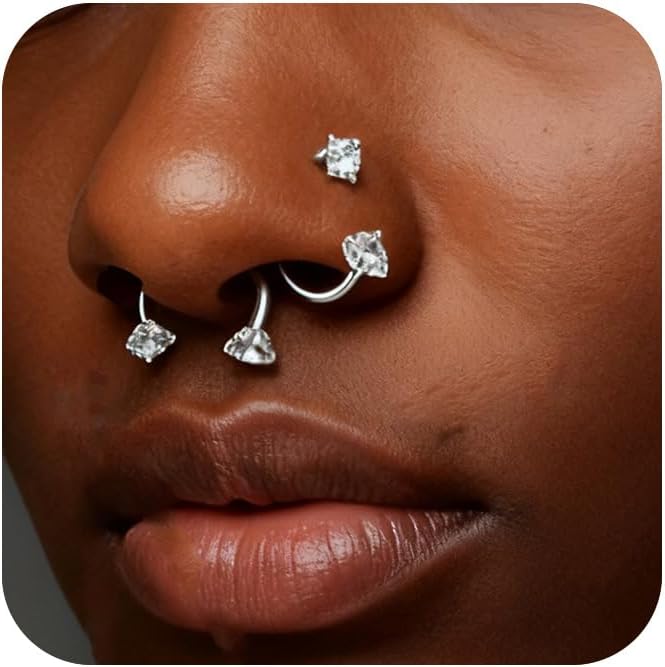 MODRSA Nose Studs 18g & 20g - L-Shaped Surgical Stainless Steel Diamond Studs for Women & Men - Corkscrew Nose Rings