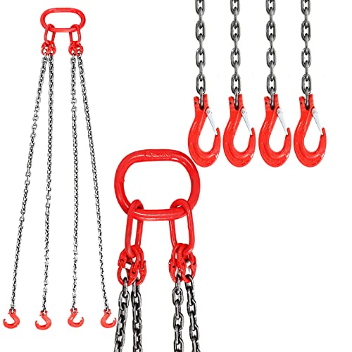 Ironwalls 5Ft 4 Leg Chain Sling With Grab Hooks, 5/16” X 5’, 6 Ton Loading Capacity, Heavy Duty Steel Lifting Chains With Hooks, Engine Lift Chain For Factory, Construction Sites #TOP16