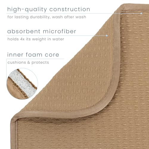 S&T INC. Dish Drying Mat, 16” x 18”, Absorbent Microfiber Kitchen Counter Mat, Drying Pad for Dishes, Utensils, Pots and Pans, Large, Diamond Texture, Almond