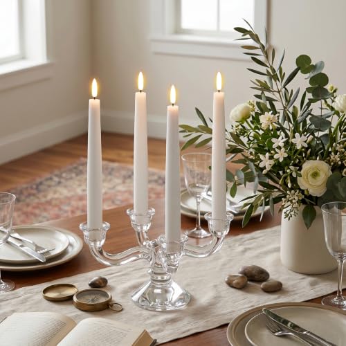 Image of GenSwin Rechargeable Flameless LED Taper Candles Battery Operated 2 Remote | White, 6 Pack, Real Wax 3D Flameless Flickering, 0.78 inch x 9.84 inch, 2 /4 /6 /8H Timer, Candlesticks for Wedding & Holiday Decor