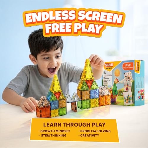 Image of SHIYO Magnetic Tiles for Kids | Educational Magnetic Building Blocks for Kids 3 4 5 6 7 8 Years | Magnetic Toys for STEM Learning | Brain Development Game Set for Toddlers Boys Girls (32 Pieces)