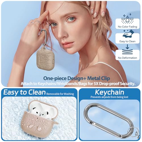 Image of for Airpods 4 Case, Ekoonpft Flower Engraved Cases for Apple AirPods 4th Generation 2024, Soft Silicone Cover for Women Girly with 3-in-1 Cleaning Kit & Keychain, Anti-Scratch, Shockproof