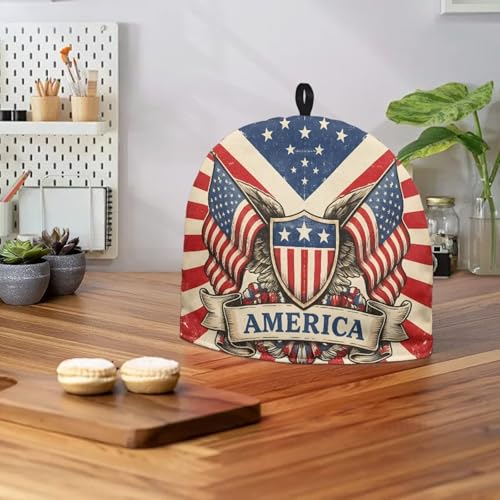 Image of American Flag Print Tea Cozy for Teapot Insulated Large Teapot Warm Tea Kettle Cover Machine Washable Coffee Pot Cloth Covers Kitchen Home Decorations for Party