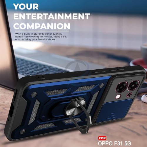 Image of AESTMO Tough Armor Oppo F31 / F33 5G Bumper Back Case Cover | Ring Holder & Sliding Camera Shield Cover | 360 Degree Protection Back Case Cover for Oppo F31 / F33 5G (Blue)