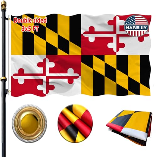 VOLTA Double Sided Maryland State Flag 3x5ft Outdoor Heavy Duty 3-Ply Durable Polyester Maryland State Flag with Canvas Header/Brass Grommets for Indoor and Outdoor Decoration