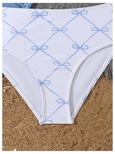 Image of RoseSeek Girl's 3 Piece Cute Bowknot Bathing Suit Halter Triangle High Waisted Swimsuit with Beach Cover Up Skirt