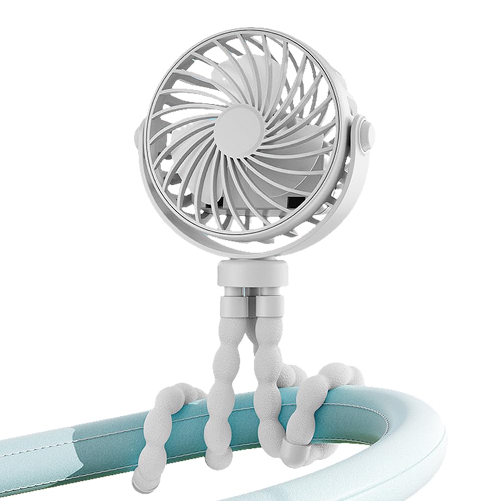 TOYZLY Pram Fan Clip on Stroller, USB Rechargeable Portable Clip on Fan with 3 Speeds & Night Light, 360° Battery Mini Stroller Fans for Pram, Buggy, Pushchair, Car, Bike, Camping & Travel (White)