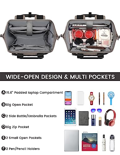 FALANKO Laptop Backpack for Women,Stylish Doctor Nurse Teacher Work Travel Backpack for 15.6 Inch Laptop with RFID Anti-theft USB Charging Port College Purse Business Computer Bookbag Grey Black3