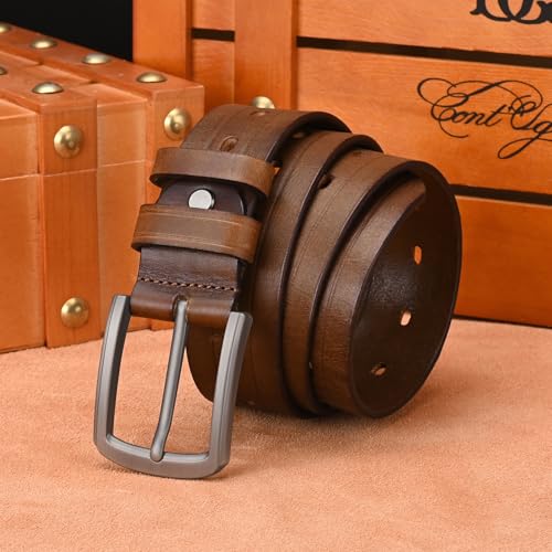 Image of Full Grain Leather Belt Men Multiple Holes Cover The Whole Strap Casual Jean Belt with High-end Gift Box Packaging